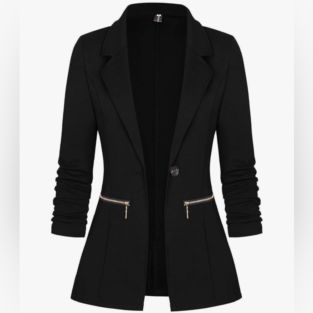 Genhoo Black Blazer with Zipper Pockets